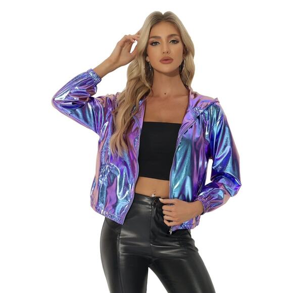 Allegra K Jackets & Blazers - Allegra K Holographic Hooded Jacket For Women Size XL